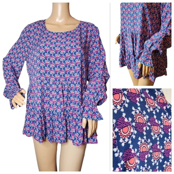 Jane and Delancy peasants long sleeve flowy rayon blouse. - Picture 1 of 17
